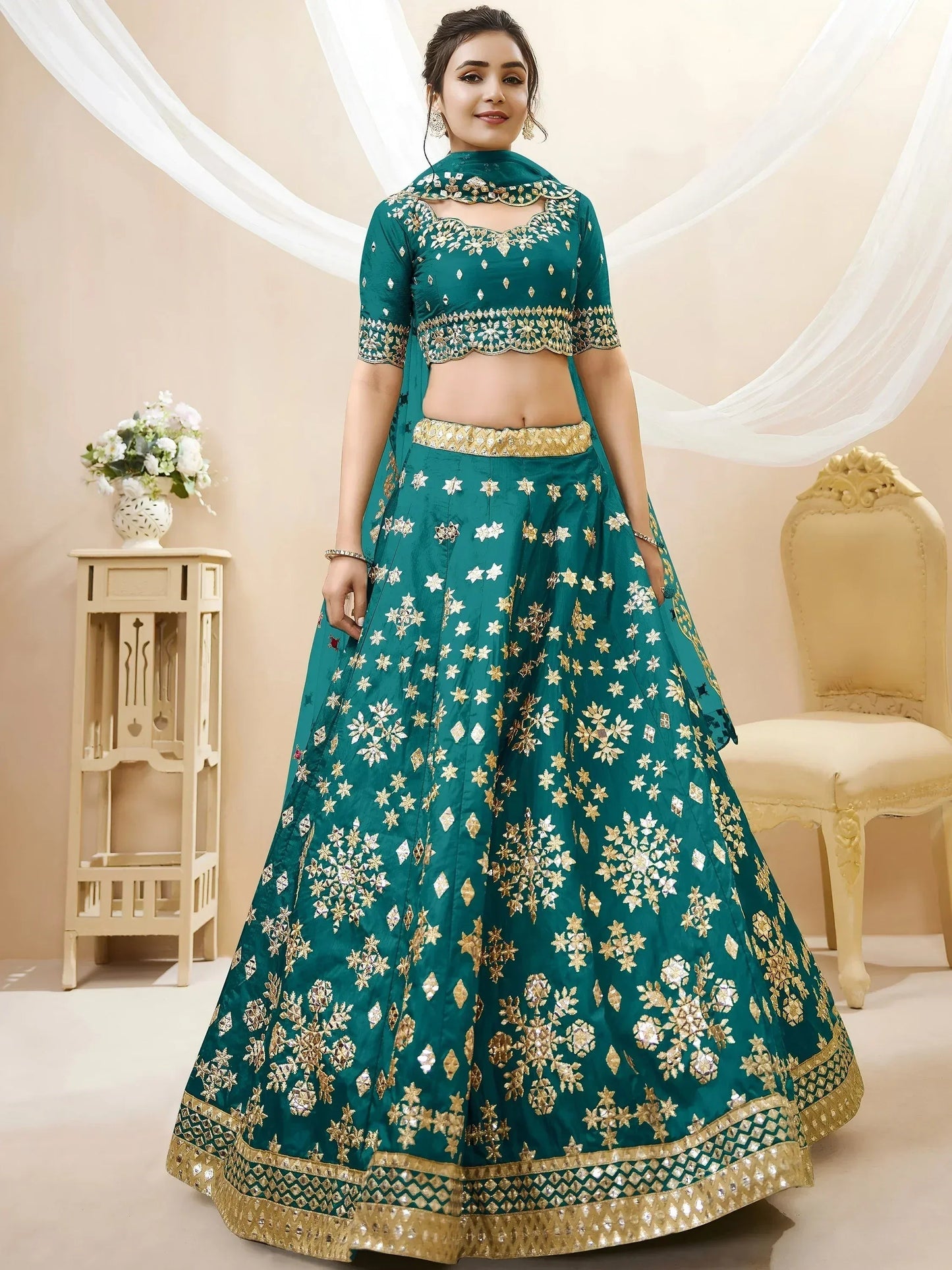 Tulsi Art Spectacular Teal Green Zari Work Art Silk Bridesmaid Lehenga Choli