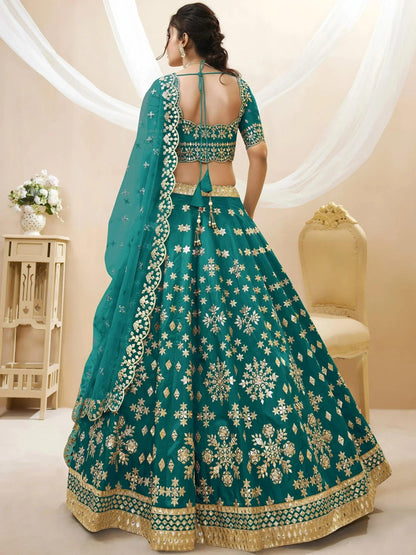 Tulsi Art Spectacular Teal Green Zari Work Art Silk Bridesmaid Lehenga Choli