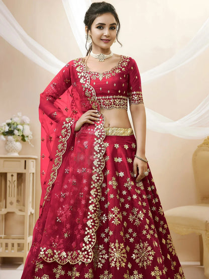 Tulsi Art Charismatic Red Zari Work Art Silk Wedding Wear Lehenga Choli