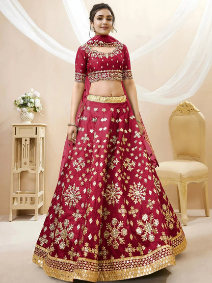 Tulsi Art Charismatic Red Zari Work Art Silk Wedding Wear Lehenga Choli