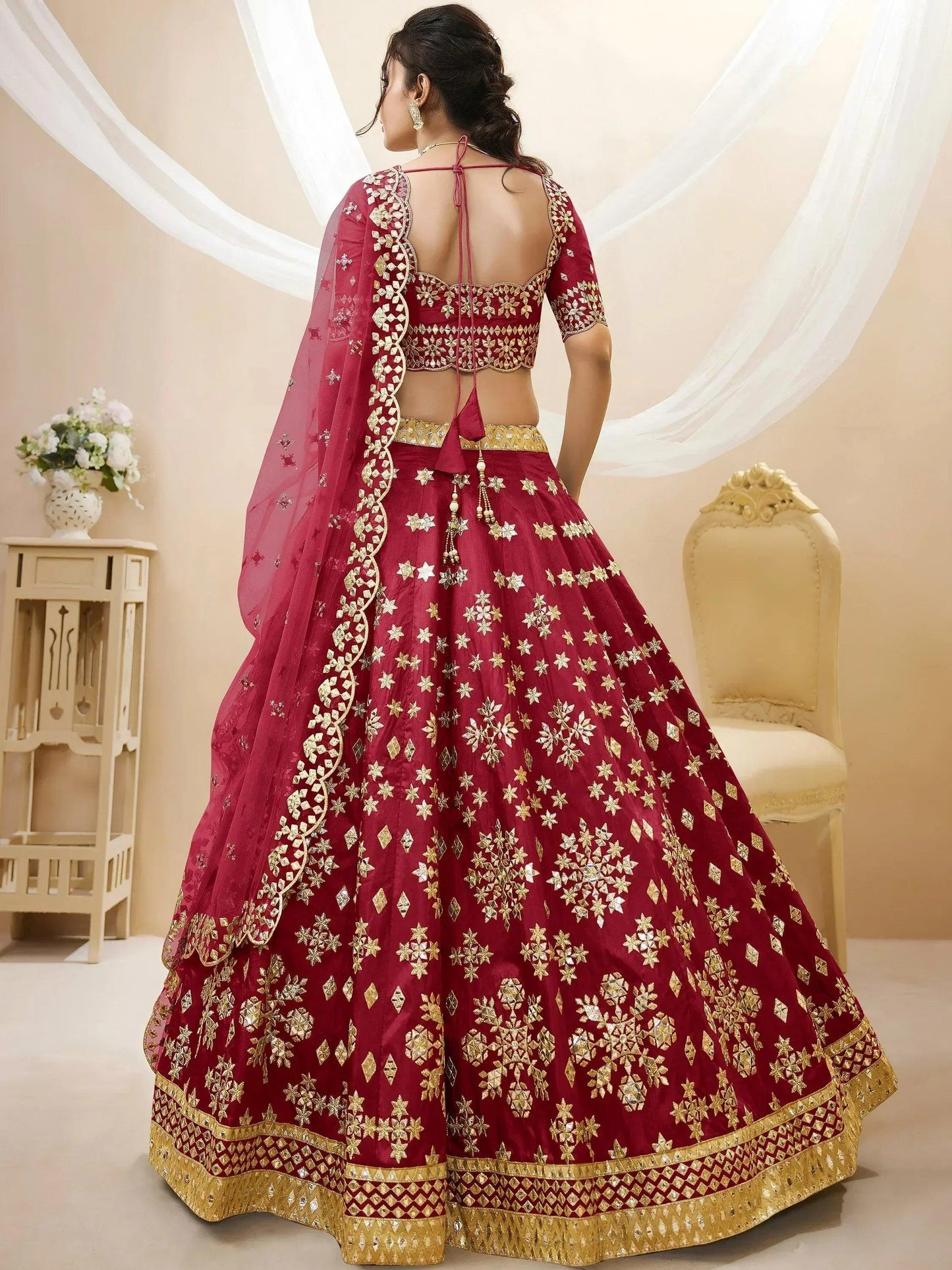 Tulsi Art Charismatic Red Zari Work Art Silk Wedding Wear Lehenga Choli