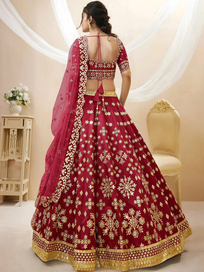 Tulsi Art Charismatic Red Zari Work Art Silk Wedding Wear Lehenga Choli