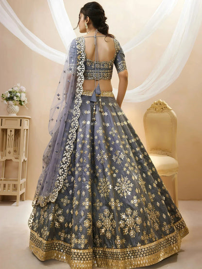Tulsi Art Marvelous Grey Embroidered Art Silk Engagement Wear Lehenga Choli