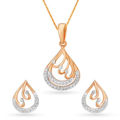Majestic Teardrop Shaped Pendant and Earrings Set in 18K Rose Gold, 0.304 ct