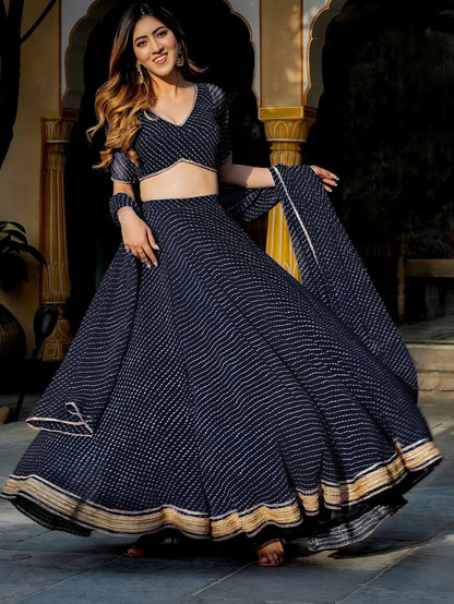 Tulsi Art Captivating Black Laheriya Print Georgette Wedding Lehenga Choli