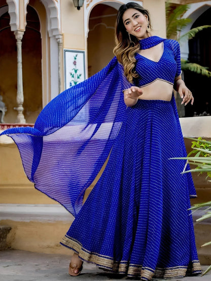 Tulsi Art Gorgeous Blue Leheriya Print Georgette Wedding Wear Lehenga Choli