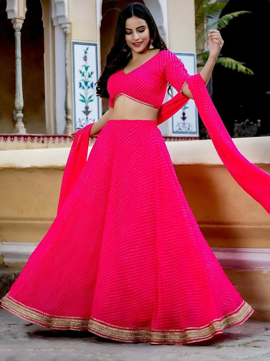 Tulsi Art Astounding Pink Leheriya Georgette Bridesmaid Lehenga Choli