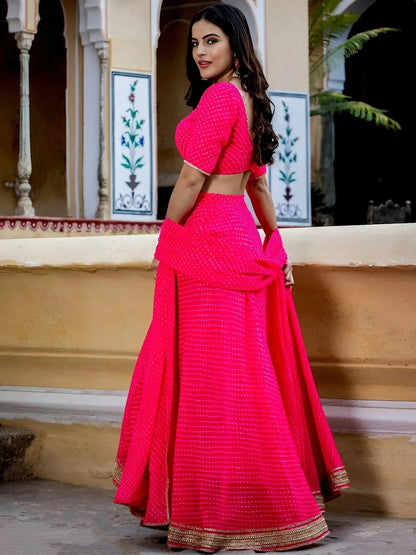 Tulsi Art Astounding Pink Leheriya Georgette Bridesmaid Lehenga Choli