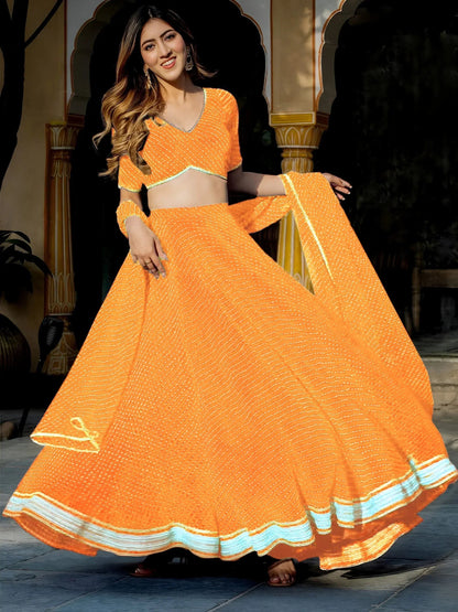 Tulsi Art Pretty Orange Leheriya Print Georgette Wedding Lehenga Choli