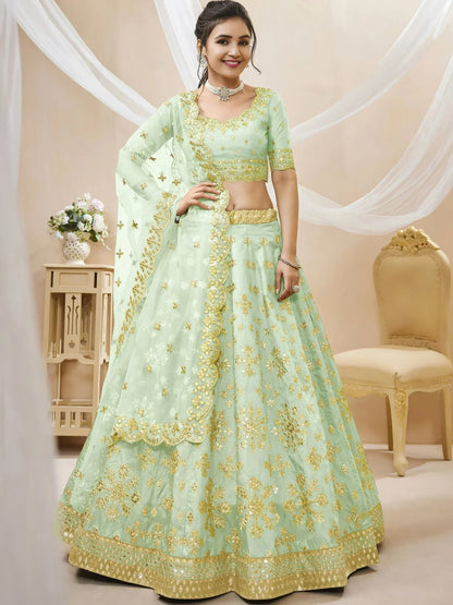Tulsi Art Mesmerizing Pista Embroidered Art Silk Reception Wear Lehenga Choli