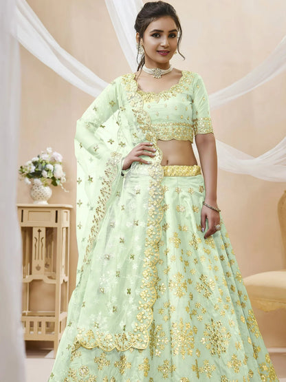 Tulsi Art Mesmerizing Pista Embroidered Art Silk Reception Wear Lehenga Choli
