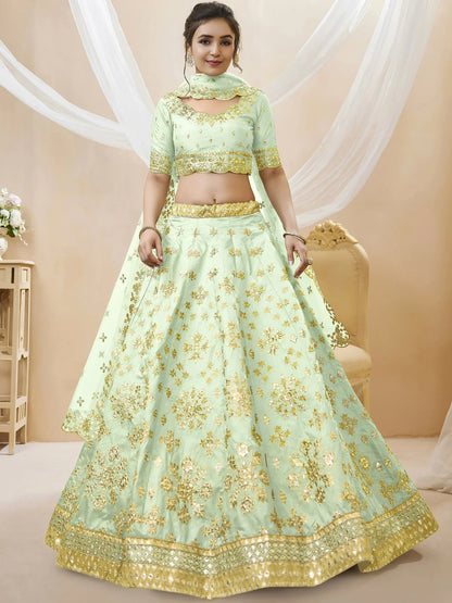 Tulsi Art Mesmerizing Pista Embroidered Art Silk Reception Wear Lehenga Choli