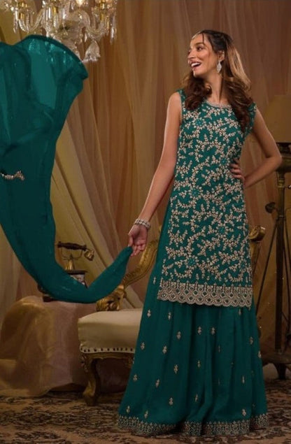 Anaita T Green Georgette Suit with Embroidery & Sequence Work