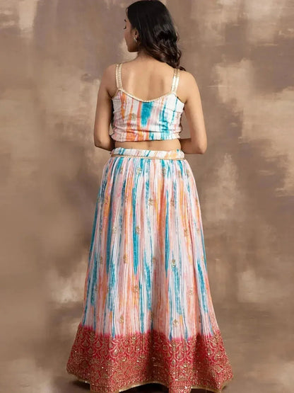 Tulsi Art Fascinating White & Pink Zari Work Chinon Event Wear Lehenga Choli