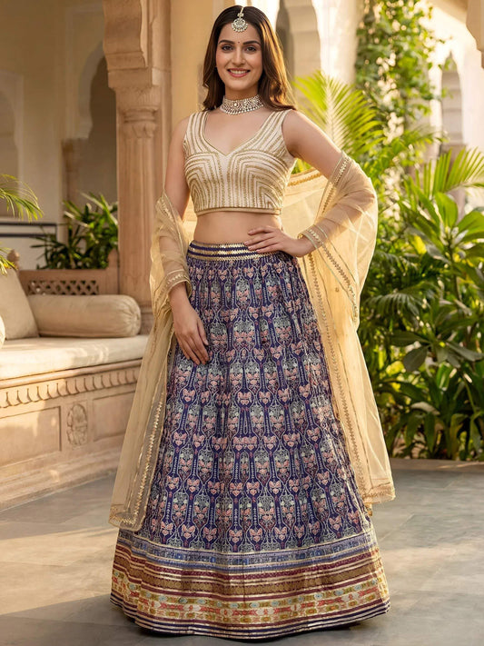 Tulsi Art Glowing Blue Digital Printed Silk Wedding Wear Lehenga Choli