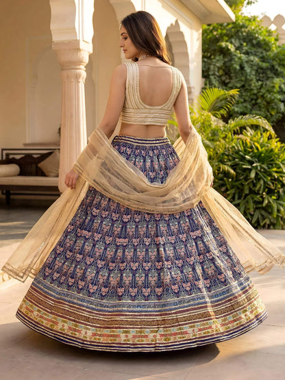 Tulsi Art Glowing Blue Digital Printed Silk Wedding Wear Lehenga Choli