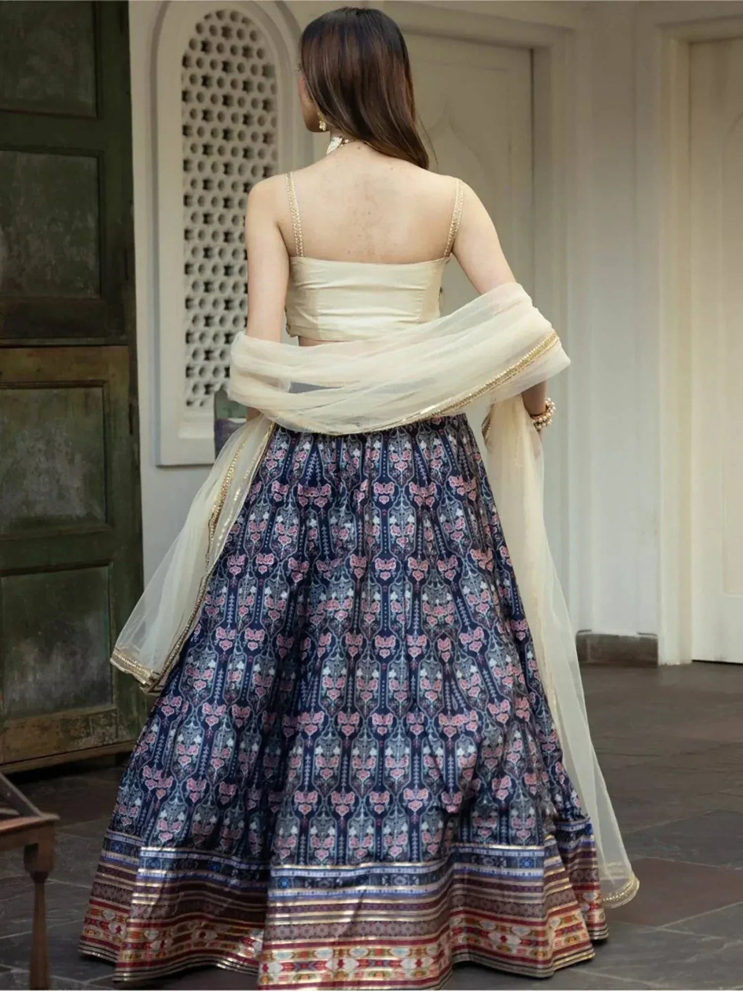 Tulsi Art Beautiful Navy Blue Digital Printed Art Silk Reception Wear Lehenga Choli