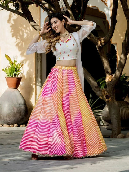 Tulsi Art Pretty Multicolor Leheriya Printed Art Silk Sangeet Wear Lehenga Choli