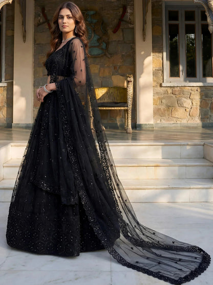Tulsi Art Gorgeous Black Embroidered Net Reception Wear Lehenga Choli