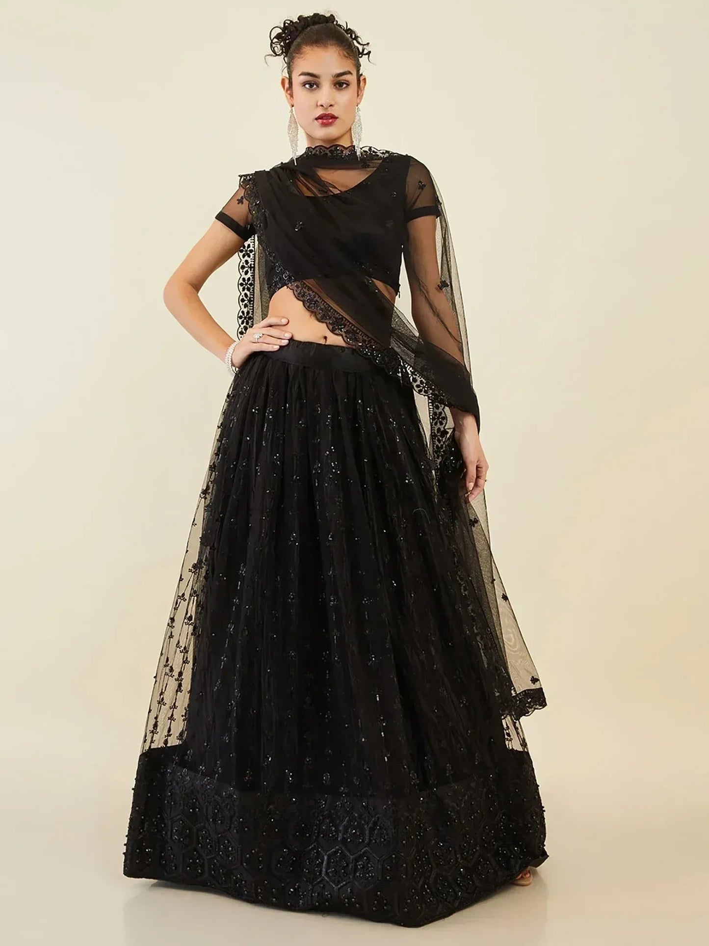 Tulsi Art Ravishing Black Sequins Net Reception Wear Lehenga Choli With Dupatta