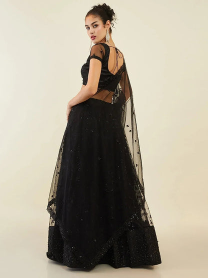Tulsi Art Ravishing Black Sequins Net Reception Wear Lehenga Choli With Dupatta