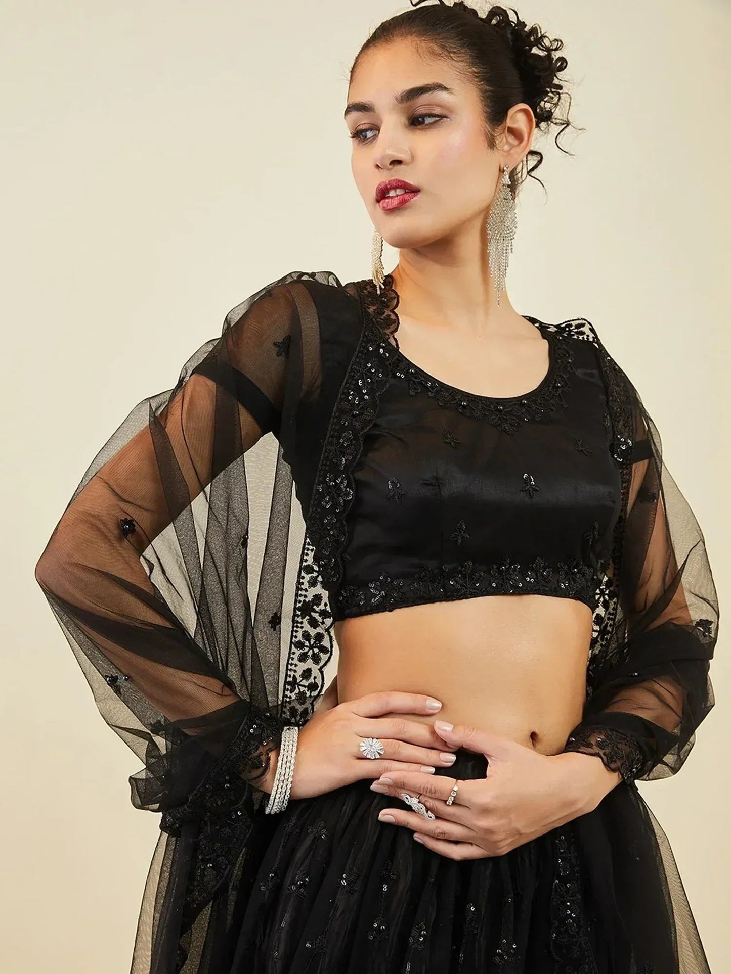 Tulsi Art Ravishing Black Sequins Net Reception Wear Lehenga Choli With Dupatta