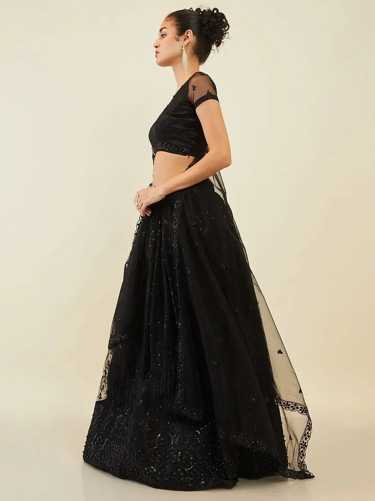 Tulsi Art Ravishing Black Sequins Net Reception Wear Lehenga Choli With Dupatta