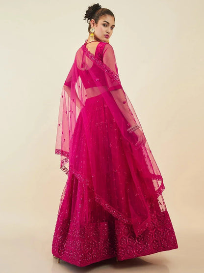 Tulsi Art Gorgeous Pink Sequins Net Party Wear Lehenga Choli With Dupatta