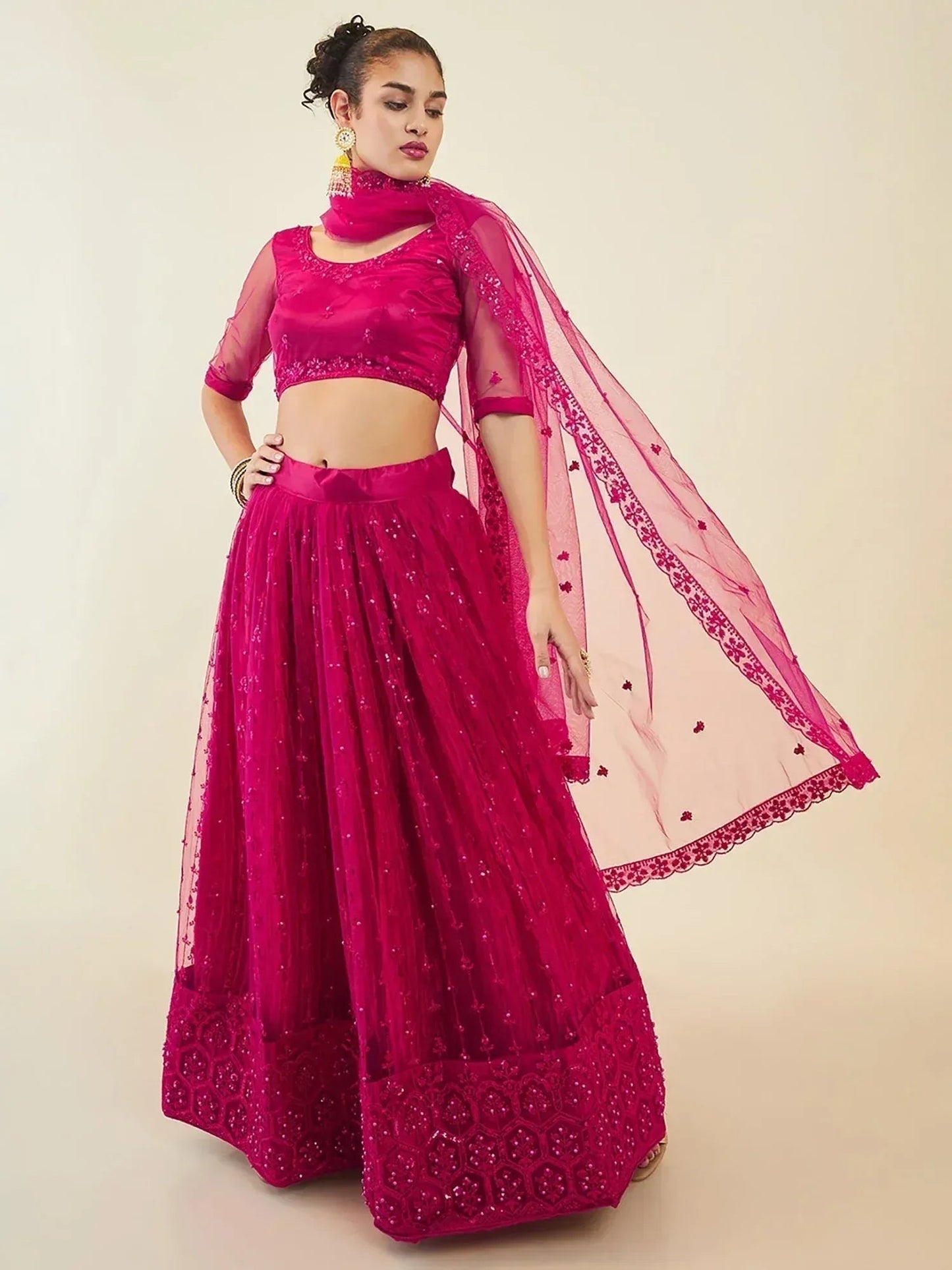 Tulsi Art Gorgeous Pink Sequins Net Party Wear Lehenga Choli With Dupatta
