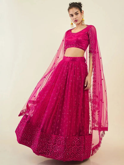 Tulsi Art Gorgeous Pink Sequins Net Party Wear Lehenga Choli With Dupatta