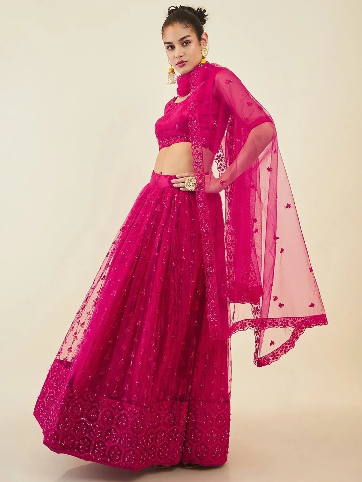 Tulsi Art Gorgeous Pink Sequins Net Party Wear Lehenga Choli With Dupatta