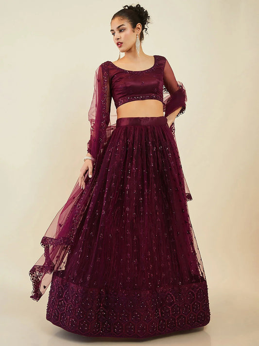 Tulsi Art Stunning Purple Sequins Net Reception Wear Lehenga Choli With Dupatta