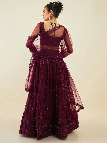 Tulsi Art Stunning Purple Sequins Net Reception Wear Lehenga Choli With Dupatta