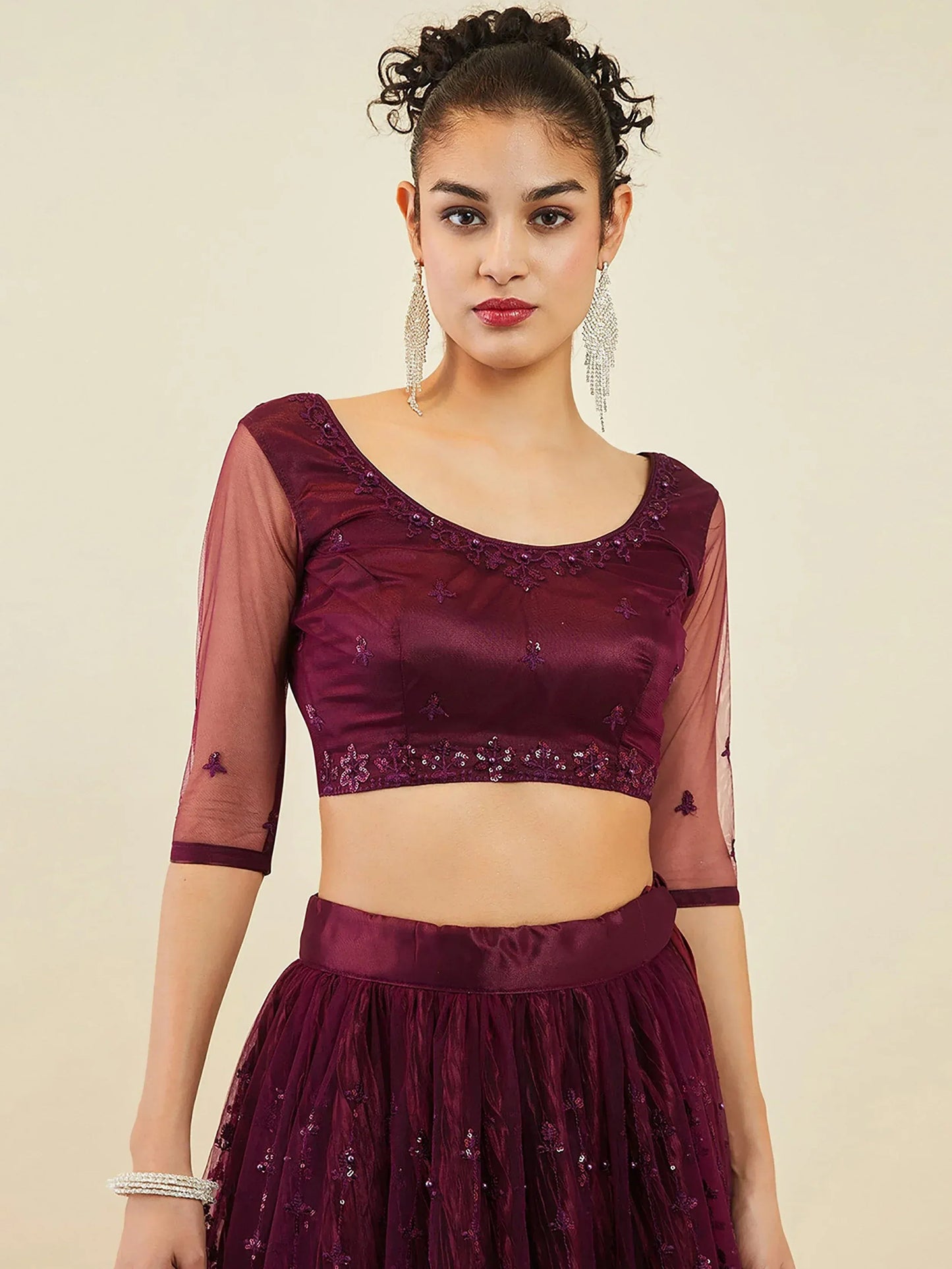 Tulsi Art Stunning Purple Sequins Net Reception Wear Lehenga Choli With Dupatta