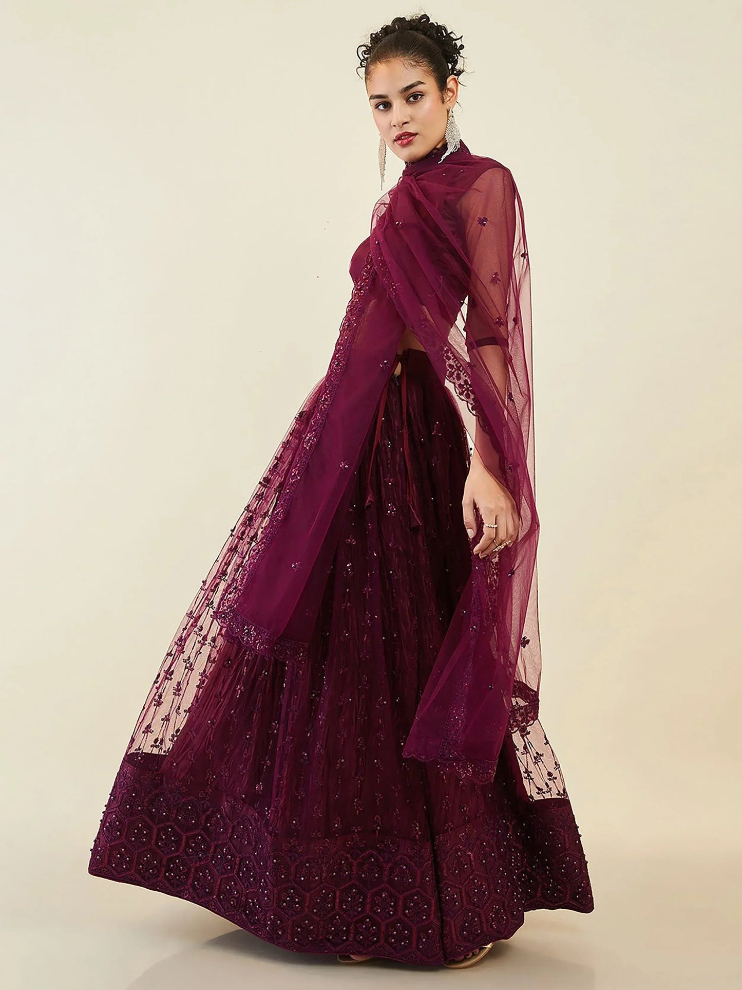 Tulsi Art Stunning Purple Sequins Net Reception Wear Lehenga Choli With Dupatta