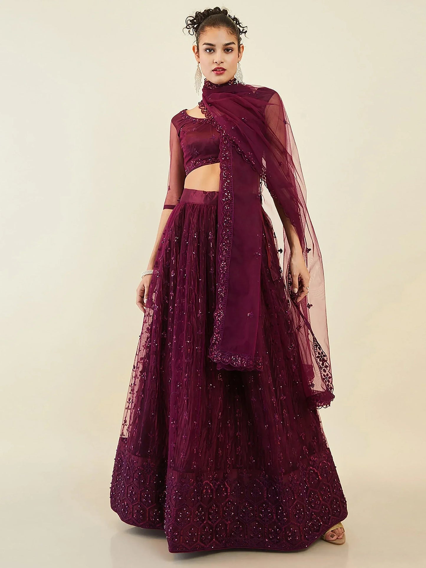 Tulsi Art Stunning Purple Sequins Net Reception Wear Lehenga Choli With Dupatta