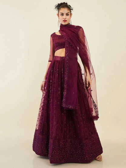 Tulsi Art Stunning Purple Sequins Net Reception Wear Lehenga Choli With Dupatta