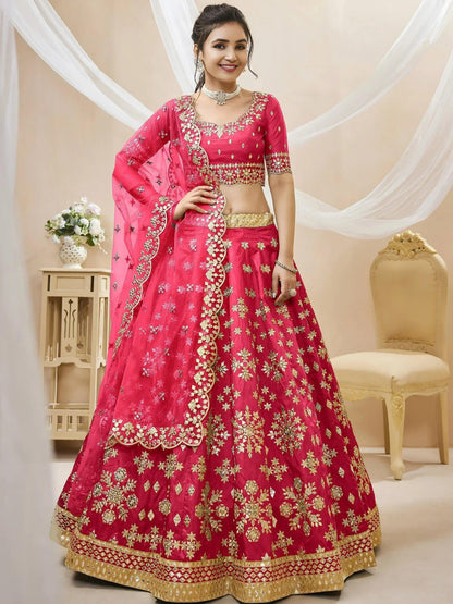 Tulsi Art Outstanding Pink Zari Work Art Silk Reception Wear Lehenga Choli