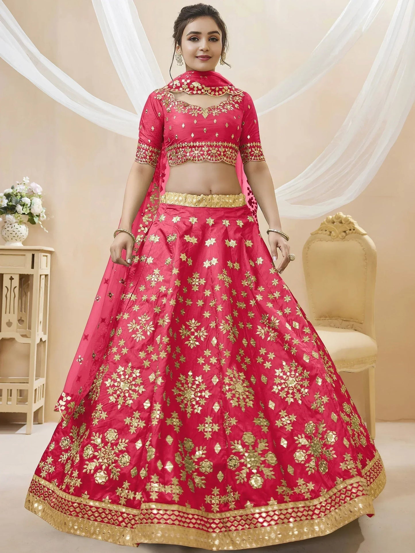 Tulsi Art Outstanding Pink Zari Work Art Silk Reception Wear Lehenga Choli