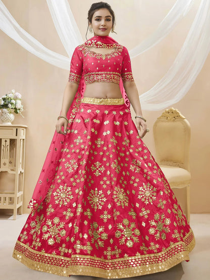 Tulsi Art Outstanding Pink Zari Work Art Silk Reception Wear Lehenga Choli