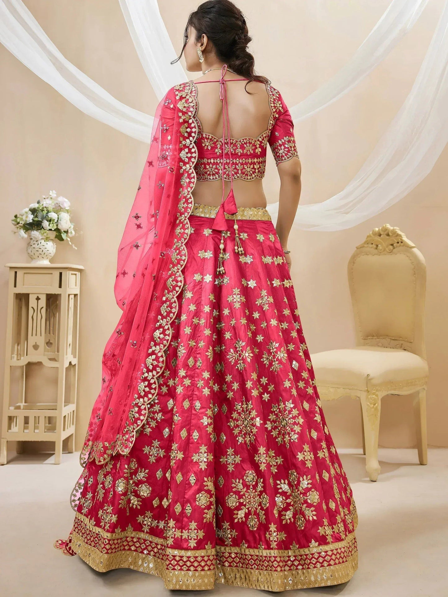 Tulsi Art Outstanding Pink Zari Work Art Silk Reception Wear Lehenga Choli
