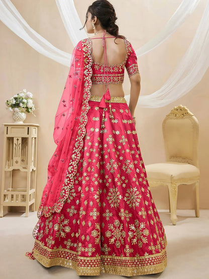 Tulsi Art Outstanding Pink Zari Work Art Silk Reception Wear Lehenga Choli