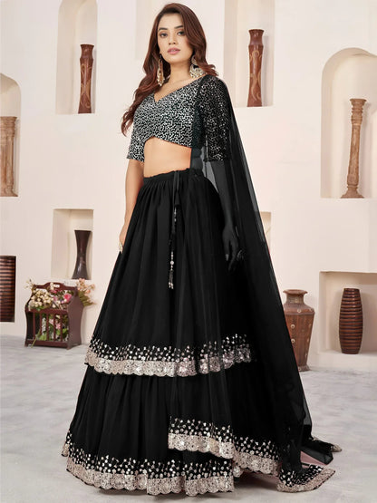 Tulsi Art Outstanding Black Sequins Georgette Wedding Wear Lehenga Choli