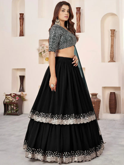 Tulsi Art Outstanding Black Sequins Georgette Wedding Wear Lehenga Choli