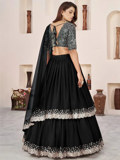 Tulsi Art Outstanding Black Sequins Georgette Wedding Wear Lehenga Choli