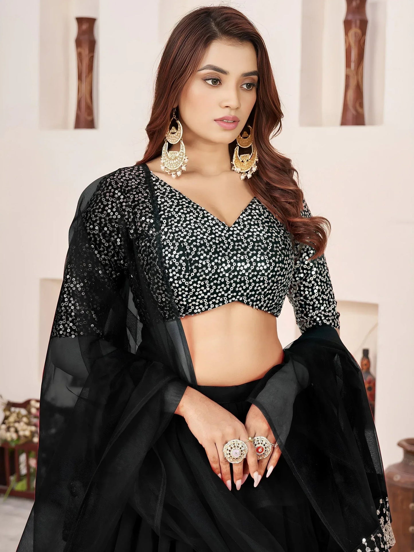 Tulsi Art Outstanding Black Sequins Georgette Wedding Wear Lehenga Choli