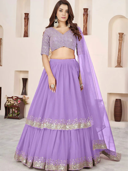 Tulsi Art Precious Lavender Sequins Georgette Wedding Wear Lehenga Choli