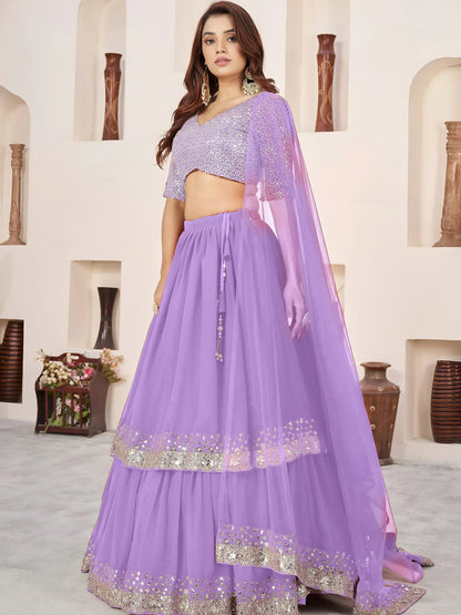 Tulsi Art Precious Lavender Sequins Georgette Wedding Wear Lehenga Choli