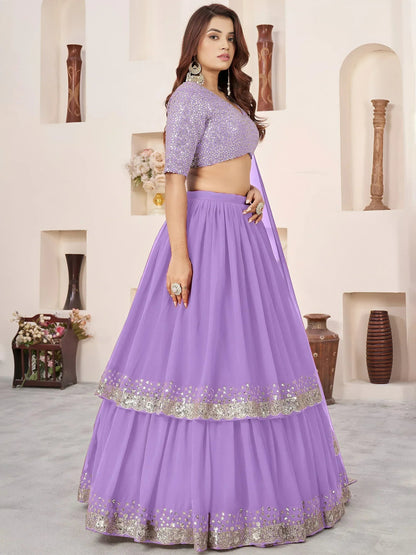 Tulsi Art Precious Lavender Sequins Georgette Wedding Wear Lehenga Choli