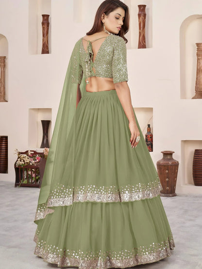 Tulsi Art Amazing Olive Green Sequins Georgette Wedding Wear Lehenga Choli
